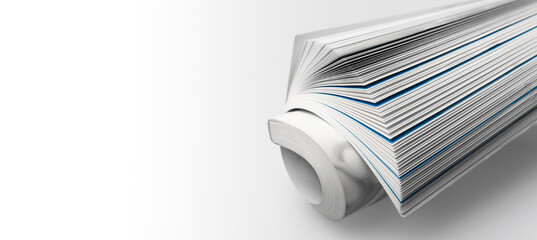 A rolled up magazine on a white background