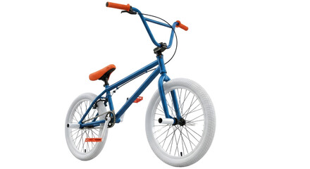 Isolated blue BMX bicycle, a detailed action sport vehicle with bright orange handlebar grips