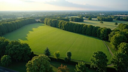 Aerial photography of a lush green field with no structures or objects in sight