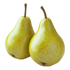 Two ripe, juicy pears, perfect for a healthy snack or delicious dessert. The pears are fresh and ready to eat, with a natural, organic appearance