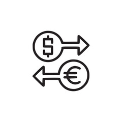 A simple line drawing of a dollar and euro exchange with arrows indicating the direction of exchange