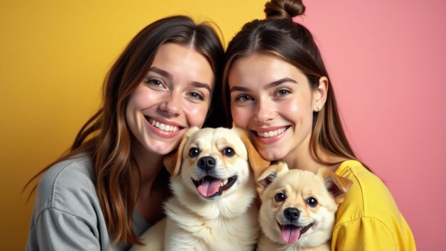 Women with a dog on a photo shoot - Powered by Adobe
