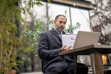 Mature businessman presenting financial data during video call