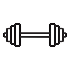 A simple black outline drawing of a dumbbell with weights on a white background in a vector style