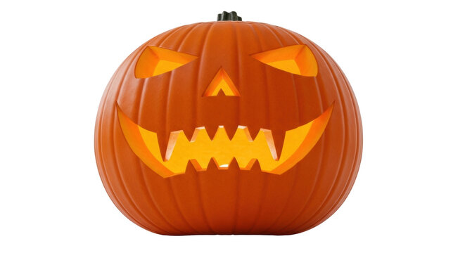 Isolated Halloween Jack-o'-lantern, traditional carved pumpkin lantern for the spooky season - Powered by Adobe