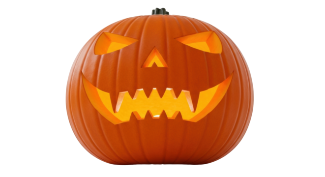 Isolated Halloween Jack-o'-lantern, traditional carved pumpkin lantern for the spooky season - Powered by Adobe
