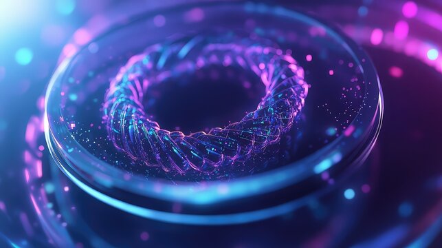 Spinning digital data core with futuristic neon lighting