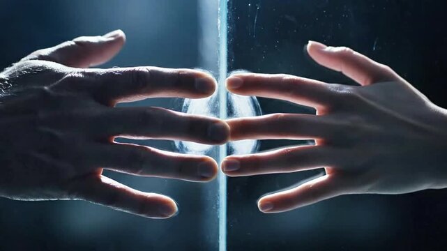Two hands reaching out but separated by an invisible glass wall.