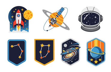 Set of space badges, patches, emblems, badges and labels.
