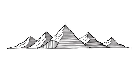Hand-drawn mountain range illustration with shading and texture.