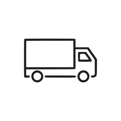 Isolated outline of a delivery truck with a rectangular cargo area on a white background space for text