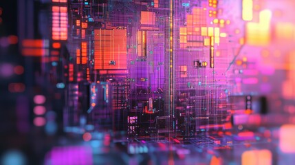 Fototapeta premium Futuristic circuit board with glowing neon data streams