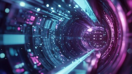 Futuristic data tunnel with glowing neon lights