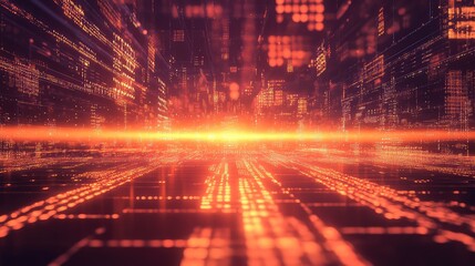 Fototapeta premium Digital information streaming in a futuristic virtual city scape