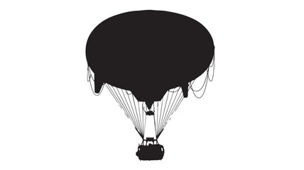 Dramatic black silhouette of a hot air balloon against a stark white background, evoking freedom and adventure, perfect for travel blogs, event posters, or inspirational designs