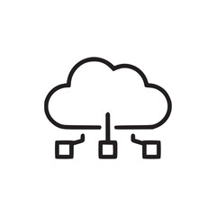 A simple line drawing of a cloud connected to three small squares on a white background image view