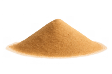 Sand pile forming a small dune on transparent background, showing texture and grain structure for design elements