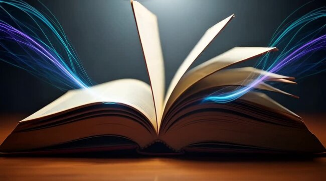 A book opens, lines indicate entries, then the page turns. Animation 4k 