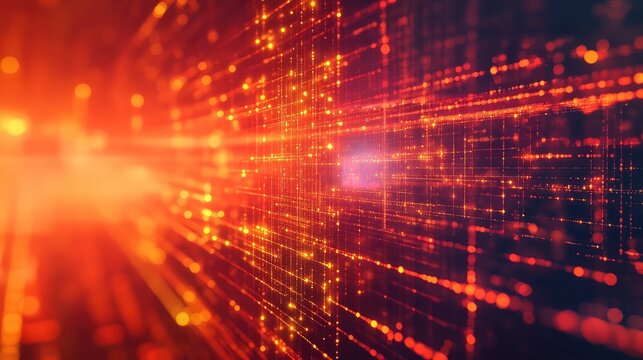 Digital data streaming in abstract red network - Powered by Adobe