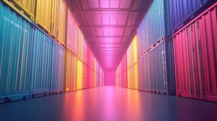Colorful shipping containers creating a vibrant industrial corridor