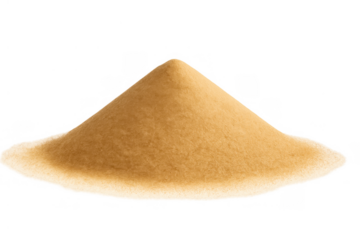 Pile of brown granulated sugar powder forming a small heap, ingredient for baking and cooking, transparent background