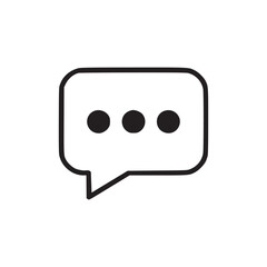 A simple black and white illustration of a speech bubble with three dots inside of the bubble