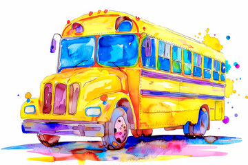 Bright multicolored retro bus, illustration