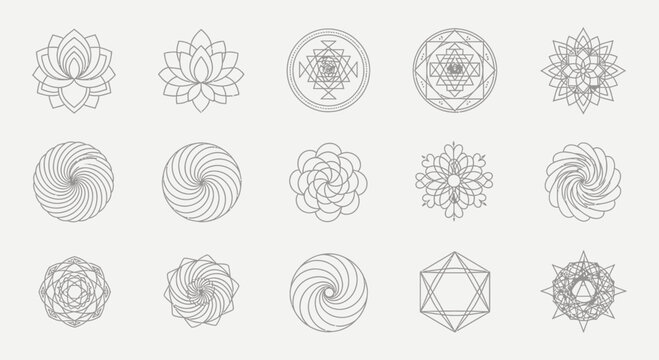 Harmonious collection of spiritual symbols and sacred geometry designs, ideal for modern wellness brands and mindful lifestyle content creation
