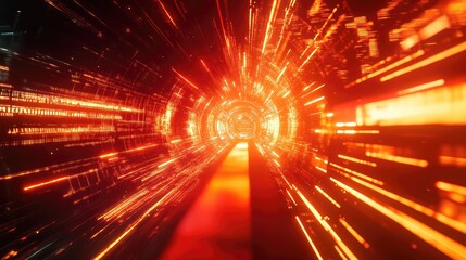 Digital data transfer moving in an illuminated tunnel