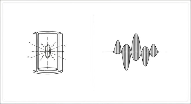 Capturing the essence of energy waves and scientific principles through clear, modern line art for dynamic presentations and innovative concepts.