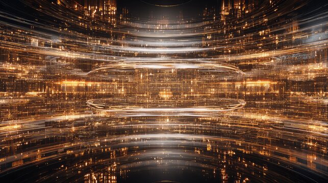 Digital data network moving through futuristic city background - Powered by Adobe