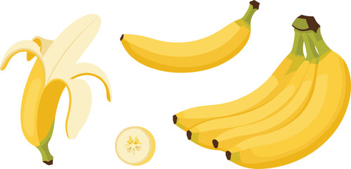 Peeled banana bunch and slice on white background banana slice fruit © Riyaj Vector Valley