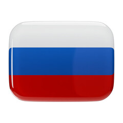Glossy 3D icon of the Russian Federation national flag, symbolizing its history, vast territory, and global political presence for digital media.