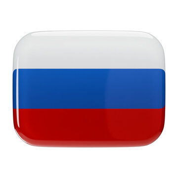 Glossy 3D icon of the Russian Federation national flag, symbolizing its history, vast territory, and global political presence for digital media.