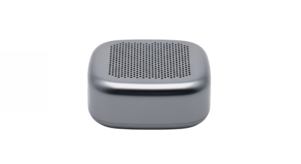 Modern graphite-colored smart home hub or wireless speaker, a compact electronic gadget with a top vent isolated on transparent background
