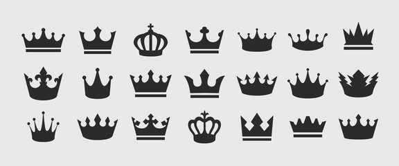 21 Crown icons. Simple crowns icons set. Crown silhouettes isolated on white background. Vector illustration