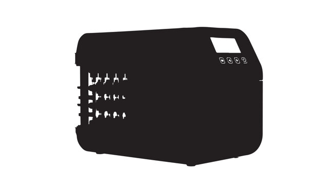 Modern black lab equipment for scientific research and pharmaceutical development, showcasing cutting edge technology in a clean, minimalistic design studio perfect for product showcase