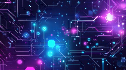 Futuristic circuit board with glowing data lines moving