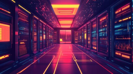Fototapeta premium Cyberpunk data center server room computing infrastructure