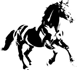 A dynamic black silhouette of a horse  exuding grace and strength against a clean white backdrop