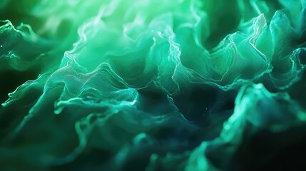 Digital green abstract flowing wave particle background