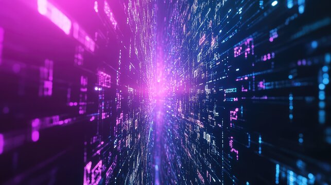 Digital data stream transferring glowing information cyberspace tunnel