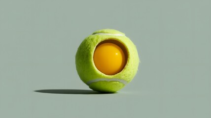 Tennis ball with an egg inside on a neutral background  