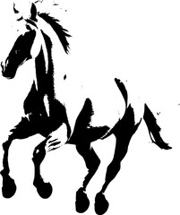 A dynamic black silhouette of a horse  exuding grace and strength against a clean white backdrop