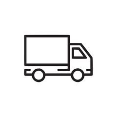 A simple line drawing of a delivery truck with a rectangular cargo area on a white background