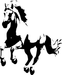 A dynamic black silhouette of a horse  exuding grace and strength against a clean white backdrop