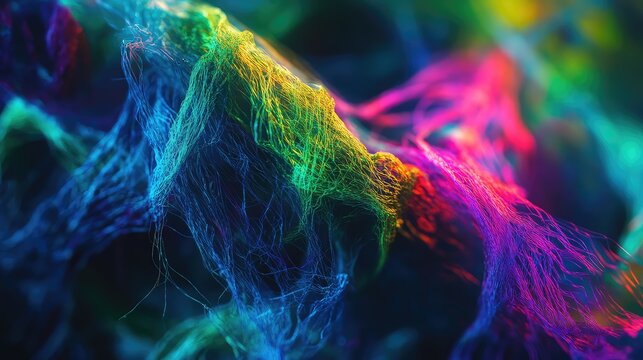 Vibrant abstract threads forming complex digital network connection