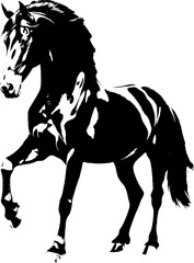 A dynamic black silhouette of a horse  exuding grace and strength against a clean white backdrop