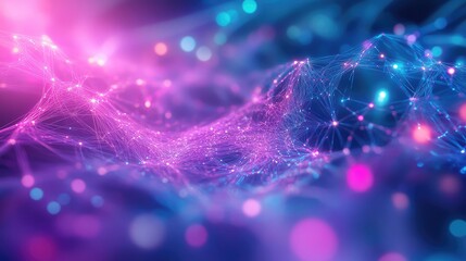 Digital network connecting data points creating abstract light waves