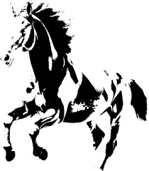A dynamic black silhouette of a horse  exuding grace and strength against a clean white backdrop
